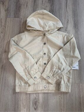 LC Lauren Conrad Cream Hooded Button-Front Jean Jacket